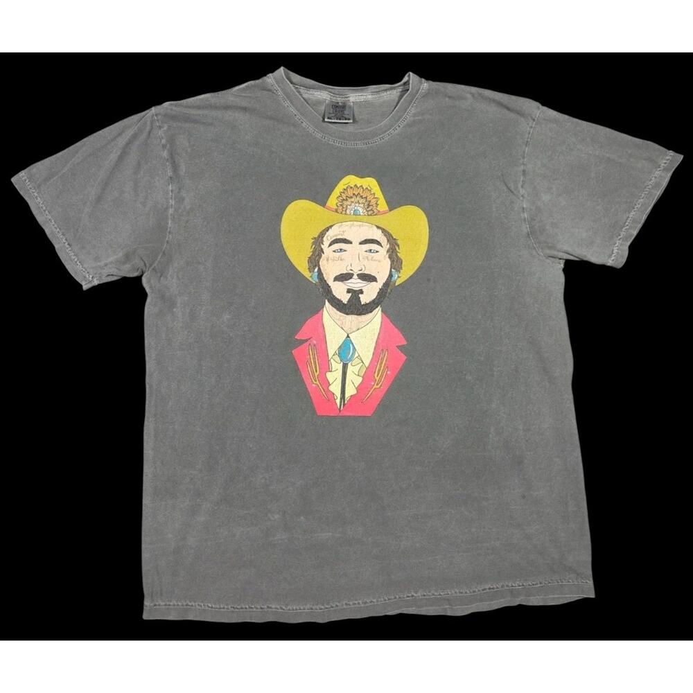 Post Malone Graphic T-Shirt Gray Comfort Colors XL Cowboy Streetwear Country